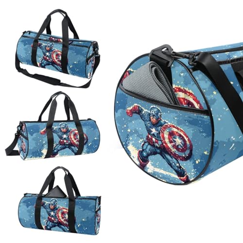 For Captain America Sporty Duffle Bag, Sized 17.7 Inches with Interior Zipper Pocket and Large Capacity - Swim, Basketball, Travel, Carry on Bag3