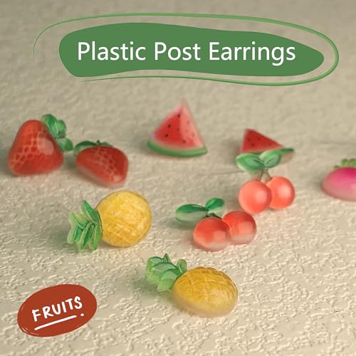 6 Pairs Fruit Earrings - Plastic Post Earrings for Girls with Sensitive Ears2