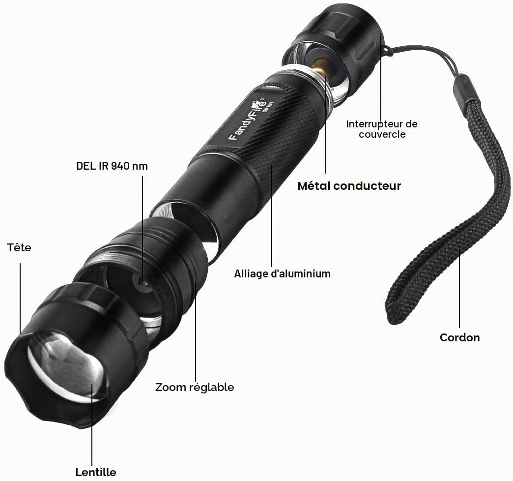 Ultrafire Lampe Torche IR 940nm Lampe Torche LED Infrarouge, Lumière IR Zoomable à Gradation Continue, Lampe Torche Infrarouge de Chasse pour Vision Nocturne, Observations Astronomiques, 501IR