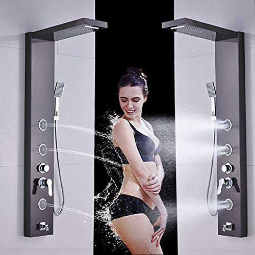 Saeuwtowy Shower Panel Tower System Column Wall Mounted Rainfall Waterfall Shower Head with Body Jets and Hand Shower Tub Spout Muti-Function Oil Rubbed Bronze Finish
