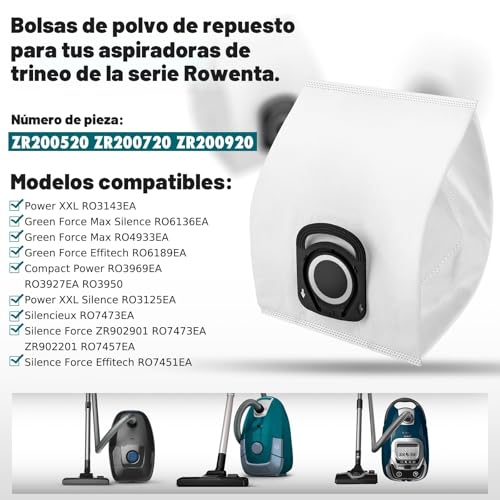 Miniatura 2 de Spofan 10 Bolsas De Polvo Compatibles Con Rowenta Hygiene Bag Para Compact Power, Power Xxl, Silence Force, X-Trem Power, Moulinex, Green Force Max Silence Aspiradora, Zr200520 Zr200720 Zr200920
