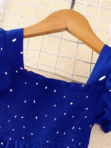 Girl's Allover Print Ruffle Hem Shirred Dress Cute Short Sleeve Square Neck High Waist Knee Length A Line Dresses3