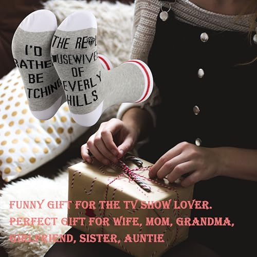 Image of GJTIM 2 Pairs RHOBH Inspired Gift I'd Rather Be Watching RHOBH TV Show Socks Gift for TV Series Lovers (Watching Hills)