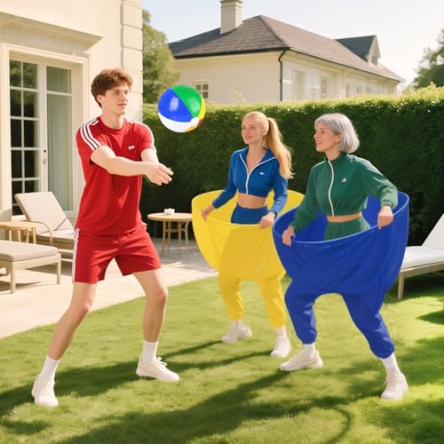 Image of ROMANKAS Granny Pants Outdoor Games for Adults and Family with 8 Bouncy Balls and 1 Air Pump (Random Colors) 2 Pack Color Mixing Oversize Granny Pant Yard Game Giant Pants Games for Outdoor Game