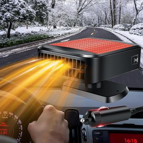 Portable Car Heater,200W 12V Car Heater that Plugs into Cigarette Lighter,2-in-1 Heating and Cooling Switch,with 360-Degree Rotating Base (Red)