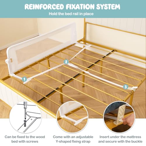 Image of BABY JOY Double Sided Bed Rail Guard, 2 Pack, Extra Long, Swing Down for Convertible Crib, Folding Baby Safety Bedrail for Kids Twin Full Size Queen King Mattress, Rails for Toddlers (White, 60 inch)