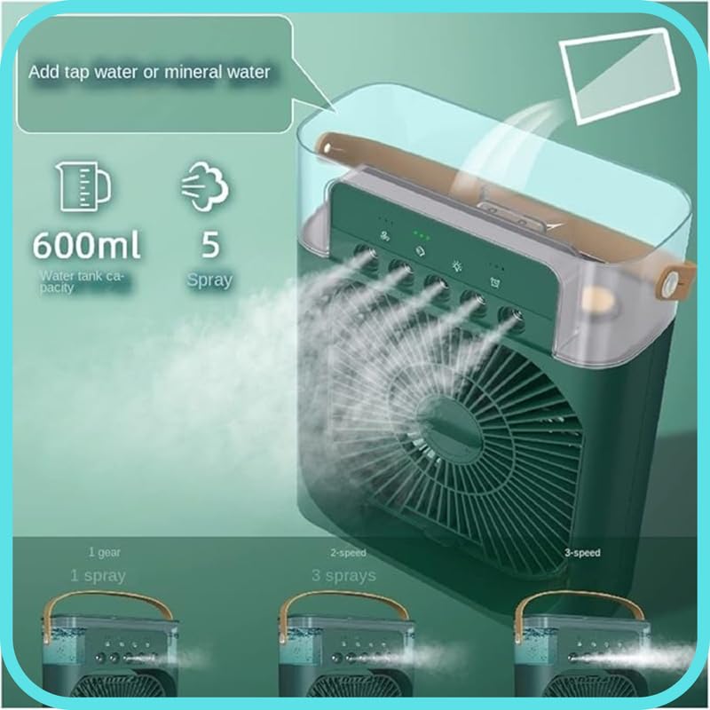 Image of Drumstone 𝟏𝟓-𝐘𝐞𝐚𝐫 𝐖𝐚𝐫𝐫𝐚𝐧𝐭𝐲 -5-in-1 Mist Spray Fan - Stay Cool with Adjustable Airflow & Mist | 3-Speed Wind, 600ml Tank, 7 LED Colors & Perfume-Addable | Ideal for Home & Office