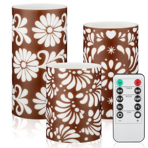 Baquler 3 Pcs Mexican Barro Flameless Candles with Remote Timer...