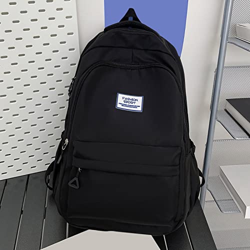 Student Backpack Fashionable Simple Solid Color Large Capacity Lightweight Practical Student Backpack (Black, One Size)3