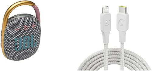 JBL Clip 4 - Mini altavoz Bluetooth portátil - (gris) e InfinityLab InstantConnect USB-C a Lightning - Cable de carga rápida PD de 20 W para iPhone