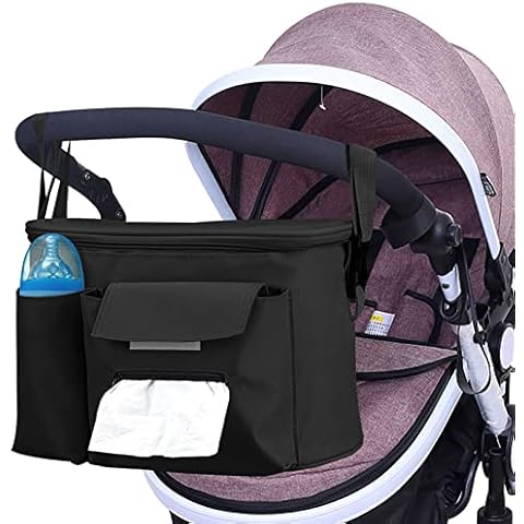 Large Capacity Pram Organiser Buggy Organiser Bag Universal Baby Buggy Bag Mummy Pram Bags with Cup Holders and Shoulder Strap Waterproof Pushchair Bag Handbag Backbag Pram Accessories Fit All Buggy Cover