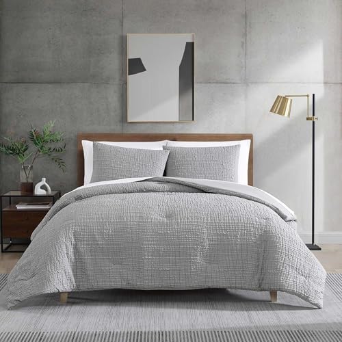 Kenneth Cole Ropa de Cama Suave en Relieve con Funda a Juego, decoración Moderna para el hogar, Certificado Oeko-Tex, líneas onduladas Serenity Gris, matrimonial/Queen