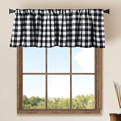 2 Pack Buffalo Check Plaid Window Valances White and Black Farmhouse Design Window Treatment Decor Curtains Rod Pocket Valances for Kitchen/Living Room 16" x 56" Cover