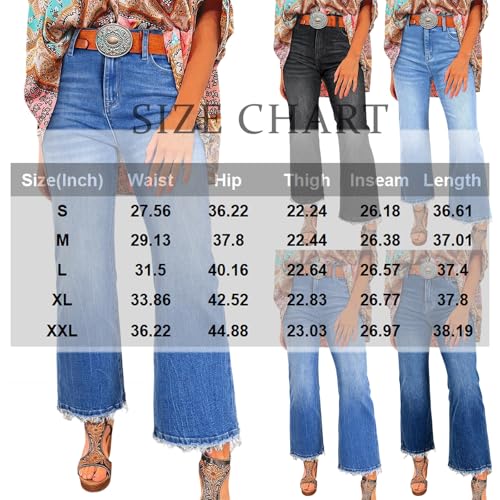 Flare Jeans for Women High Waist Baggy Raw Hem Wide Leg Cropped Jeans Mom Jean Stretch Ankle Denim Pants with Pockets2