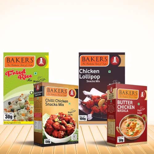Bakers Combo Pack (Fried Rice Mix 30g Butter Chicken Masala 50g Chilli Chicken Masala Mix 100g & Chicken Lollypop 100g) (B0B5H1VSK7) Amazon Price History, Amazon Price Tracker
