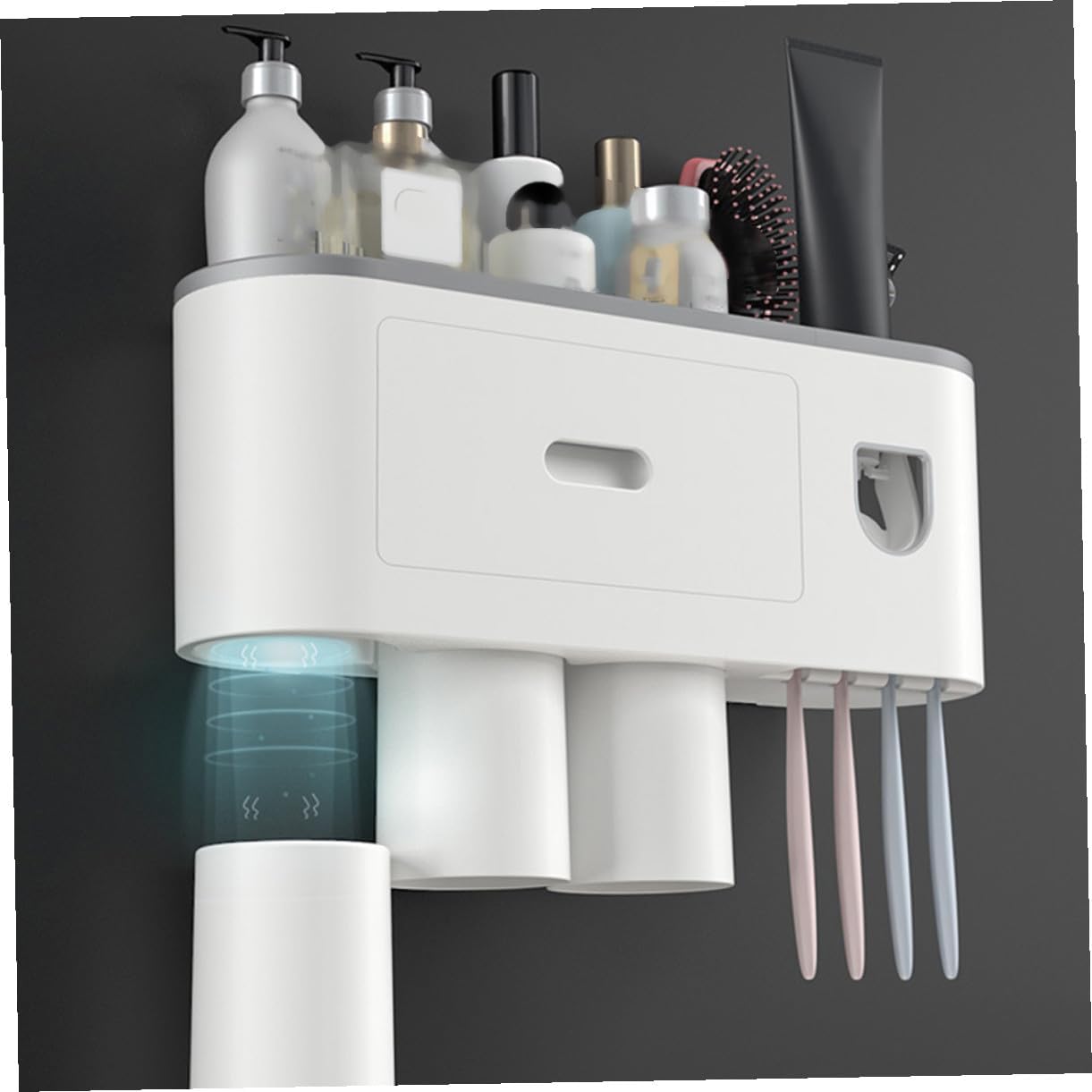 VICASKY Creative Wall-Mounted Toothbrush Holder with Automatic Toothpaste Squeezer Premium Abs Bathroom Organizer with Cups No-Drill Installation Space-Saving Hygiene Rack for Family Use
