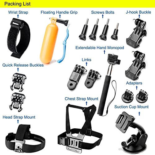Image of Action Pro Accessories Kit Compatible with GoPro-13 /12 /11 /10 /9 /8 /7 /6 /5 /4 /3+ Session Accessory Bundle Set for Action Camera SJ4000 /SJ5000 /SJ6 /Xiaomi /Yi-Flotation Handle+Head Strap+Chest Strap