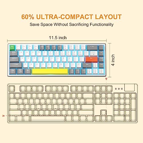 Image of MageGee 60% Mechanical Gaming Keyboard,68Keys Compact Blue LED Backlit Gaming Keyboard, Sky Wired Ergonomic Mini Office Keyboard for Windows PC Gamer (Grey White /Red Switches)