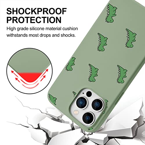 Maycari Dinosaur Case For Iphone 14 Pro Max, Cute Pretty Girly Phone Case For Teen Girls Women Cartoon Funny Design Soft Liquid Silicone Slim Fit Protective Cover(Green) #TOP3