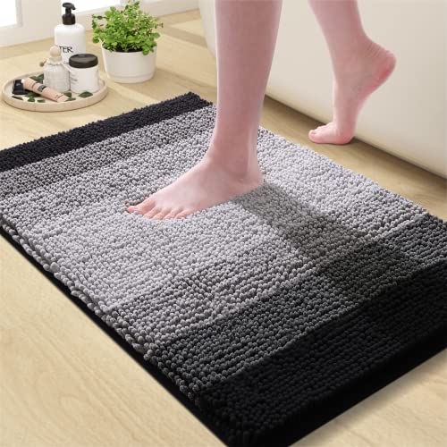 OLANLY Bathroom Rug, Extra Soft Chenille Thick Absorbent Shaggy Mat, Non-Slip Machine Wash Dry Plush Bath Mats for Bathroom, Tub and Shower (24 x 16 Inch, Black), 7.98,
