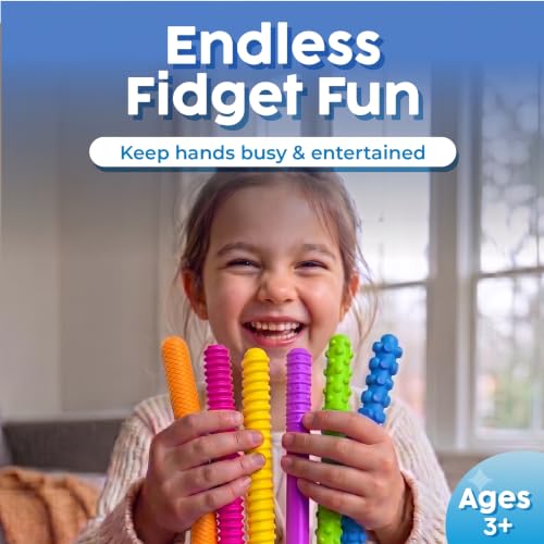 Image of BUNMO Silicone Sensory Toys - 6 Pack Fidget Worms Toy Set | Stretchy Noodles for Kids | Bright, Textured, Fun Stretchy String Noodles Fidget Toy for Tactile Play | Sensory Toys for Kids 5-7