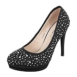 Diese eleganten High Heels Pumps mit Strasssteinverzierung werden Sie stets stilvoll begleiten. Das gepolsterte Fußbett sorgt für bequeme Trageeigenschaften. Dieses Modell kann vielseitig kombiniert werden.