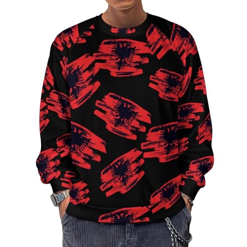 Albanian Flag Men's Crewneck Sweatshirt Pullover Long Sleeve Casual Tops