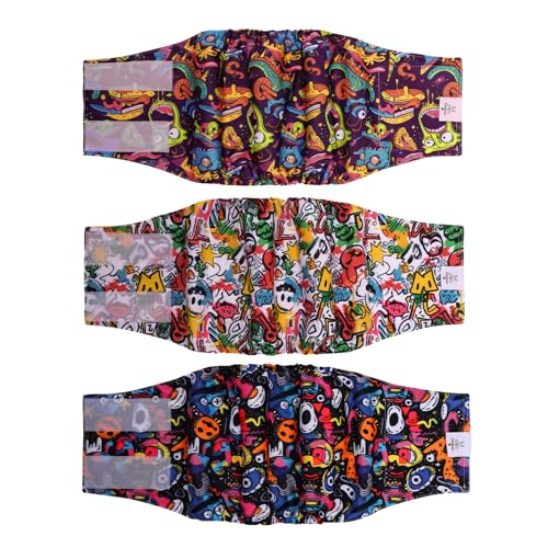 Image of CuteBone Dog Diapers Male Washable Belly Band for Male Dogs Wraps Black 3pcs a Pack DM55L