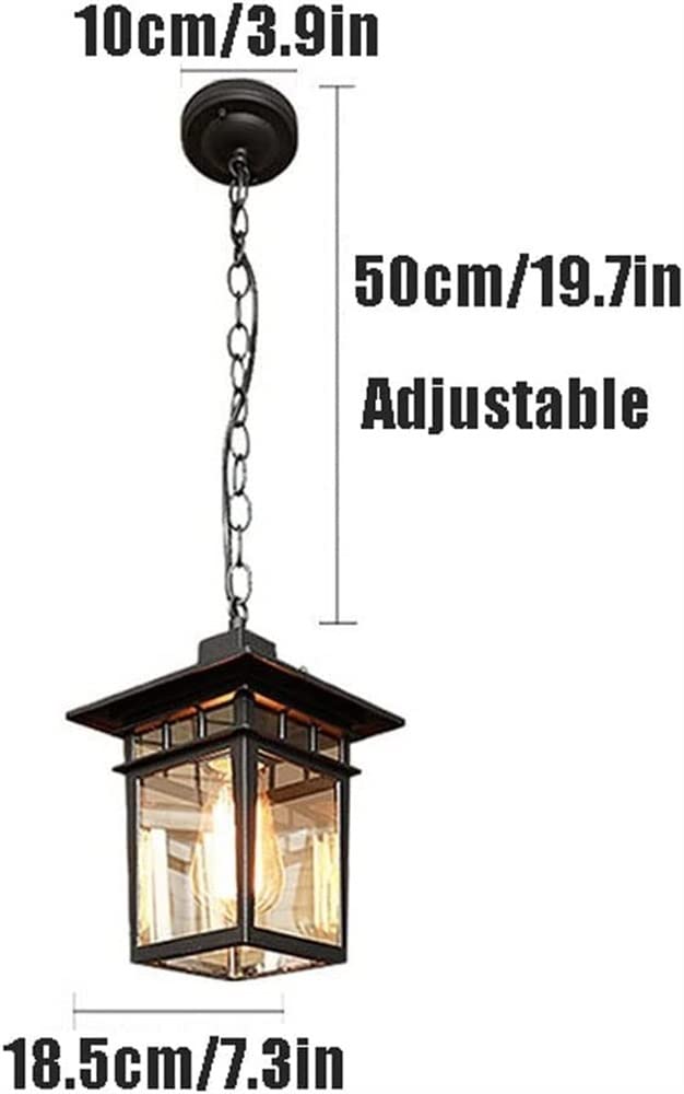 Lámpara colgante Moderna de Exterior Estilo granja con pantalla de Cristal ondulado y Cadena Ajustable, Marco de aluminio antioxidante, para iluminación Exterior (oscura, 18,5 cm)