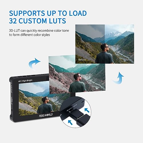 Image of FEELWORLD Video Camera Monitor 5.5 Inch 1600Nit with F970 Battery 4400mAh + Bag Ultra Bright 4K Touch Screen DSLR Field Monitor F5PROX