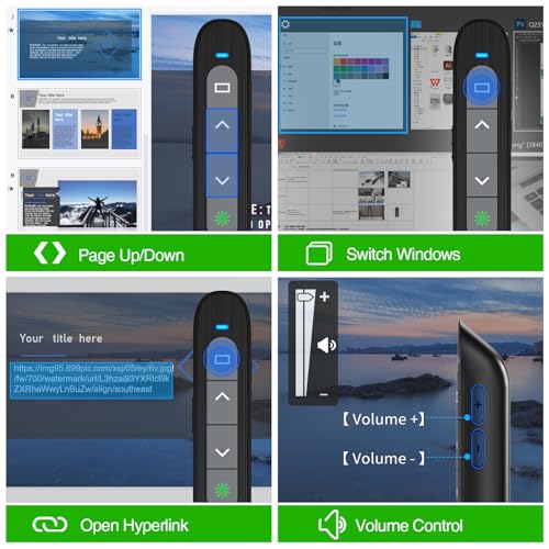 Image of USB C Rechargeable Presentation Clicker with Green Light, Remote Clicker for Presentations Wireless Presenter Slide Changer PPT Advancer with Volume Control for Laptop Computer