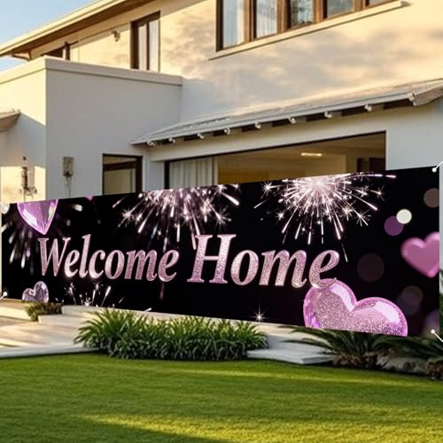 Image of Nuxovilar Welcome Home Banner Purple Gold Flame Heart 17.7x78.7 Polyester