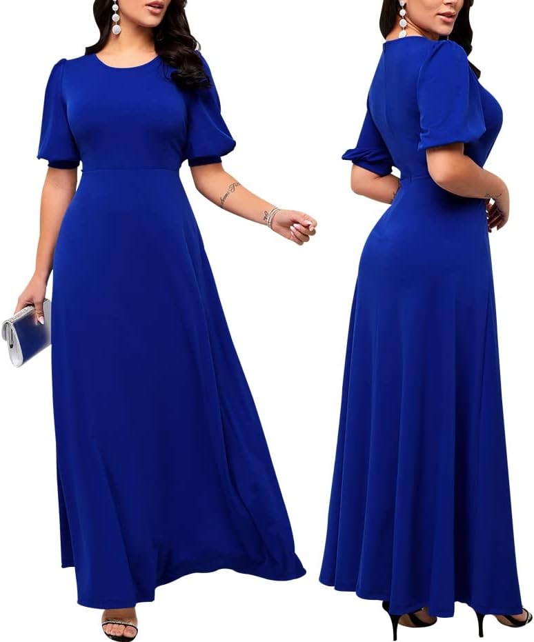 SperLucky Maxi Dresses for Women Elegant Long Dress Short Sleeve Dress Casual Round Neck Loose Party Dress - Image 9