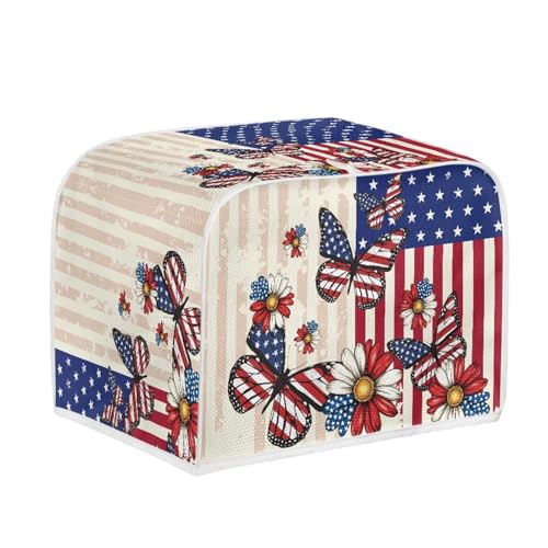 Image of Talayituse Butterfly Daisy American Flag Print Toaster Cover 4 Slice Wide Slot, 4th of July Lightweight Bread Maker Cover Dust Protection Washable Appliance Bag, M