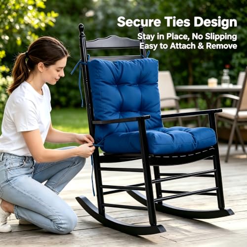Image of QILLOWAY Outdoor Chair Cushion for Patio Furniture, Waterproof Patio Cushions Set of 2 with Ties, Fade Resistant Replacement Pads for Outdoor Rocking Chairs,Royal Blue