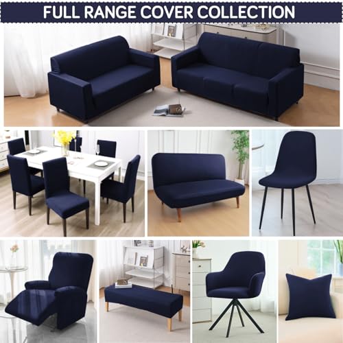 Image of HOKIPO 'SereneSolids' 140 GSM 4-Pieces Elastic Stretchable Recliner Sofa Cover 1 Seater Fully Covered Soft Washable Sofa Slipcovers Furniture Protector, Navy Blue (AR-4740-NBLU)