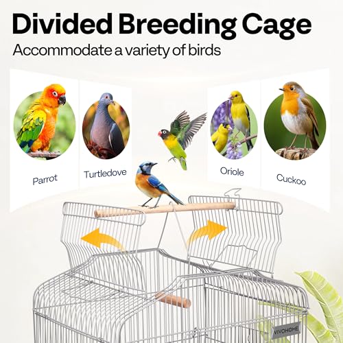 Image of VIVOHOME 64 Inch Bird Cage with Play Top and Rolling Stand for Parrots Conures Lovebird Cockatiel Parakeets, Grey