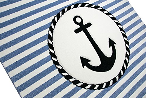 Kindertapijt Maritim Kinderkamerkleed Jong vloerkleed met anker in blauw crème maat 120 cm Rund - Afbeelding 3