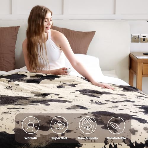 Image of Heated Blanket King Blanket - Fast Heating Electric Blanket, Soft Flannel Heated Throw with 4 Time Settings,10 Heating Settings, Warm Gifts for Women & Mom & Grandma