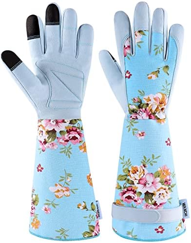 WANCHI Long Gardening Gloves for Women Thorn Proof Rose Pruning Garden Gloves Light Protective Work Gloves for Yard & Outdoor Work Small Blue