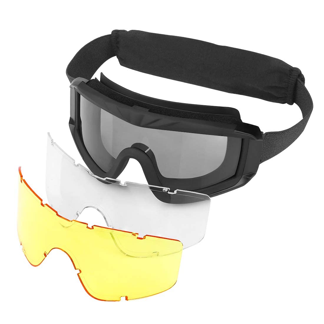 Feyachi Gafas de airsoft tácticas con 3 lentes intercambiables protección UV400 antivaho para tiro caza paintball