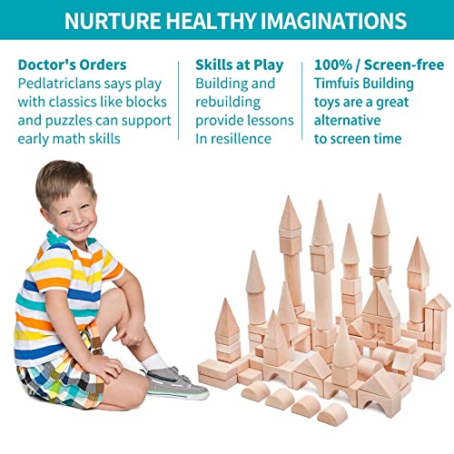Timfuis BUILDING BLOC K Toys, 100 Pcs Kids Natural Wood Stacking Blocks Set Standard Unit thumb #2