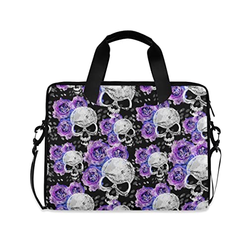 Laptop Bag for Women Men Student, Messenger Bag 15 15.6 16 inch, Flowers and Skulls Laptop Tote Bag Cases Sleeves Briefcase