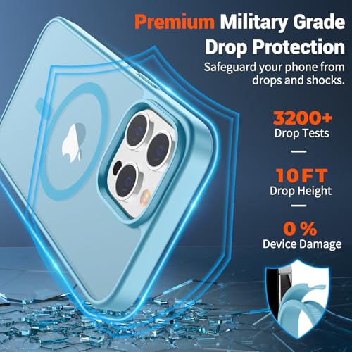 Image of SUPFINE Magnetic for iPhone 14 Pro Case (Compatible with MagSafe) (Military Grade Drop Protection) Translucent Matte Shockproof with Anti-Fingerprint Phone Case,Light Blue