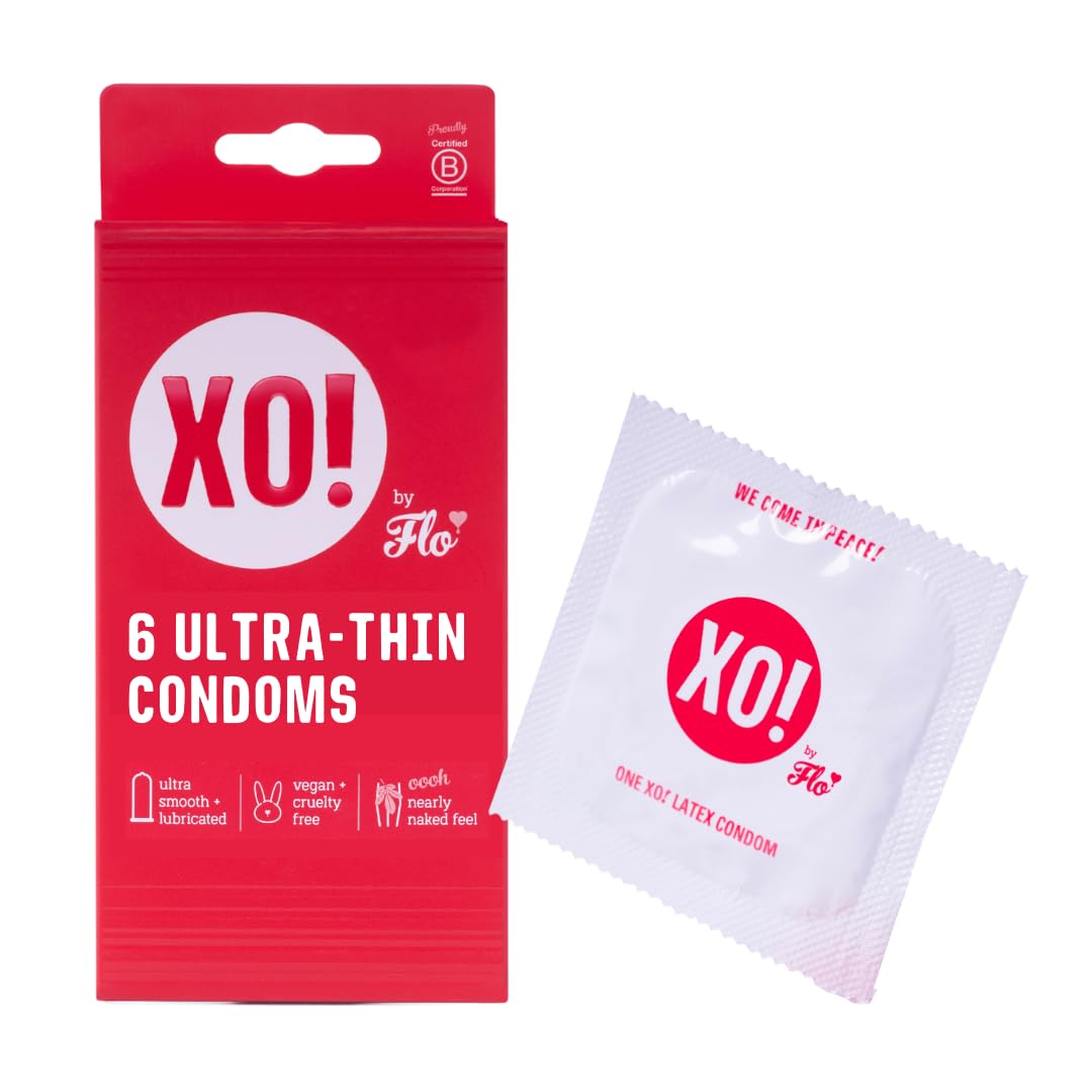 XO! Ultra-Thin Condoms, Natural Feel Lubricated Latex Condoms, Smooth & Unscented, Eco-friendly & Extra-Safe - Pack of 6