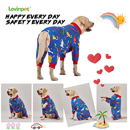 LovinPet Pitbull Large Dog Clothes, Wound Care/Post Surgery Dog Clothes, Lost World Dinosaurs Print, UV Protection, Pet Anxiety Relief, Large Dog Onesies, Pet PJ's/L #5