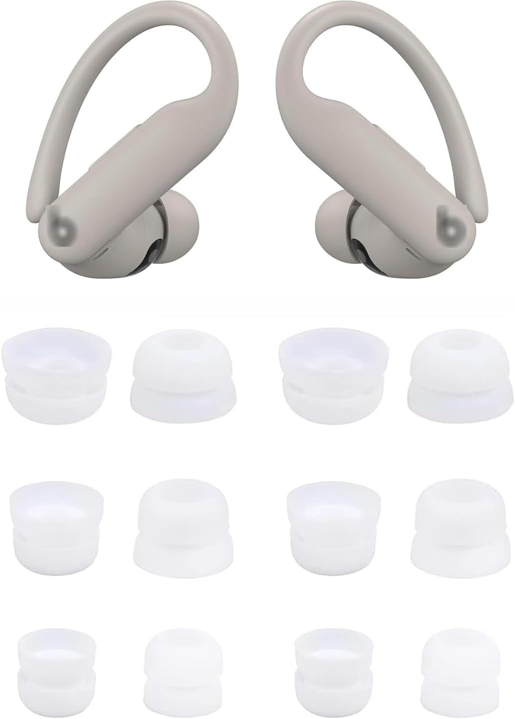 Rqker Double Flange Ear Tips for Powerbeats Pro 2, 6 Pairs S/M/L Silicone Replacement