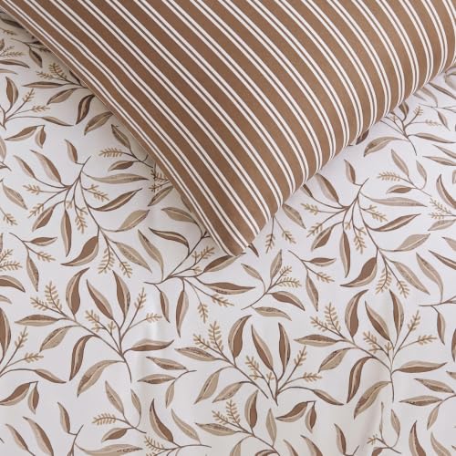 Image of Monbix King Comforter Set - 7 Pieces Floral Bed in a Bag King Bedding Sets | Reversible Botanical Comforter Set with Sheets, Pillowcases & Shams for All Seasons, Brown