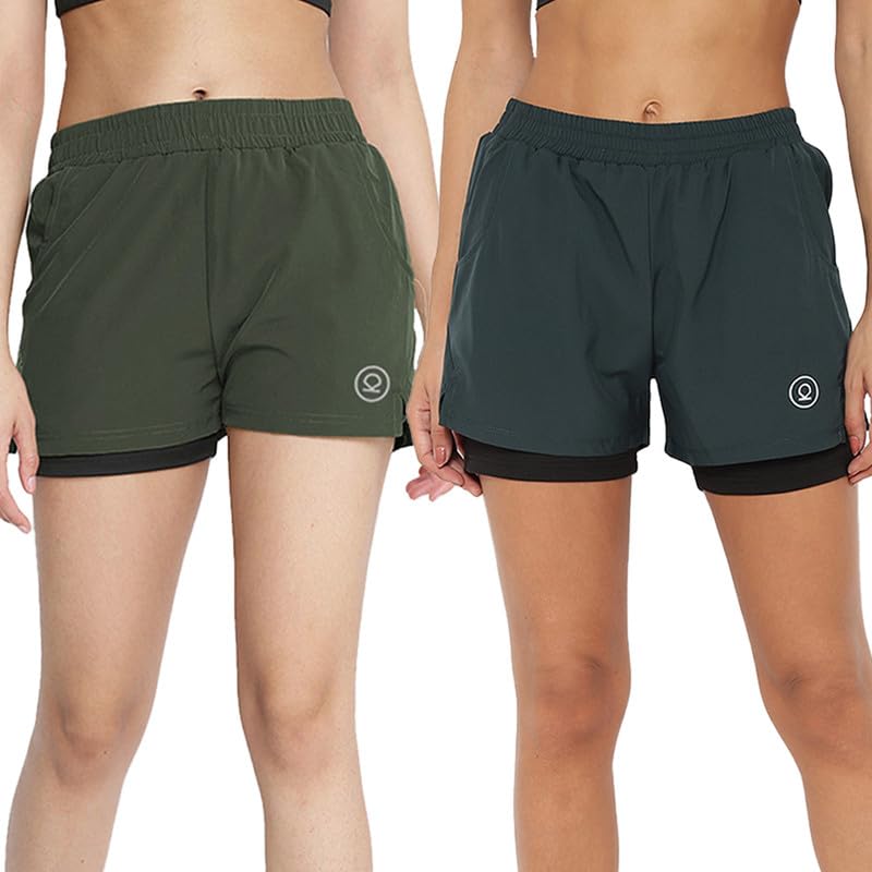 Image of CHKOKKO Double Layered Sports Combo Gym Workout Running Shorts for Women