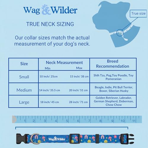 Image of Wag and Wilder Heavy Duty Adjustable Dog Collar for Large Dogs - Quick Release Buckle & Metal D-Ring (Groovy Trails Blue)